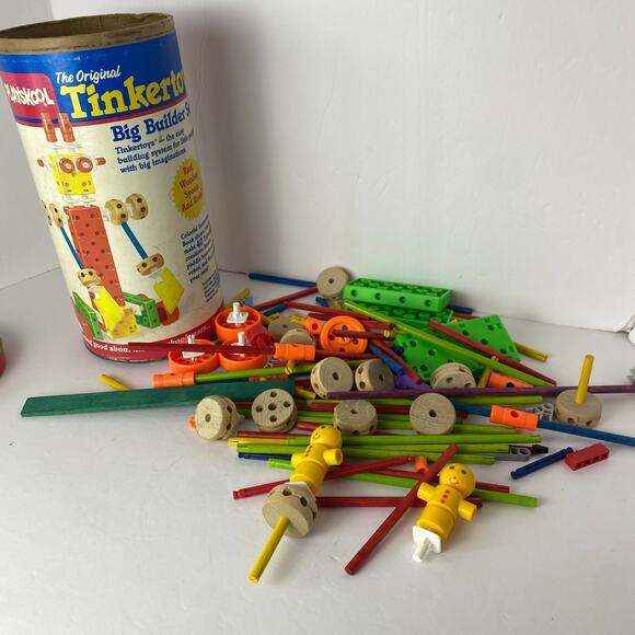 Vtg 1986 Playskool Tinkertoy Super Set & Big Builder Set Random Pieces in Each - Picture 2 of 12